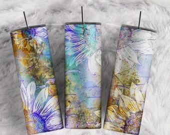 Autumn Sunflowers tumbler wrap Fall Color Watercolor Alcohol Ink Milky Way Glitter sublimation tumbler wrap 20oz Skinny Tumbler Download PNG