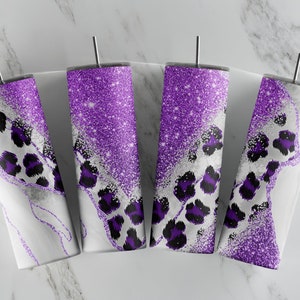 Purple Glitter Diagonal Leopard print Glitter Marble sublimation tumbler wrap 20oz Skinny Tumbler Download PNG Gray Agate tumbler wrap