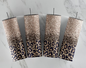 Fall Glitter Black Leopard tumbler wrap Faux Glitter Confetti Border tumbler sublimation design PNG download print files Leopard print wrap