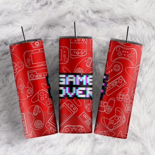 Red Gamer tumbler Game Over Gaming Computer Game Video Game sublimation tumbler wrap 20oz Skinny Tumbler Download PNG Tumbler Ideas for Men