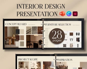 Project Presentation template for Interior Designers Editable in Adobe InDesign, PowerPoint, Canva