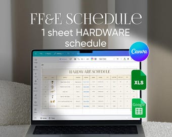 1 sheet FF&E Tile Schedule Excel Google sheets Canva Template