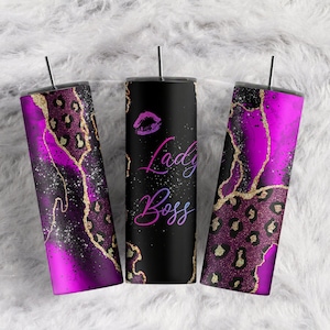Lady Boss gold Marble tumbler wrap Purple Agate Leopard print wrap Straight Tapered tumbler template sublimation 20oz Skinny Tumbler Wrap