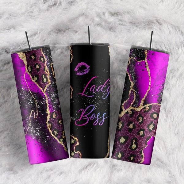 Lady Boss gold Marble tumbler wrap Purple Agate Leopard print wrap Straight Tapered tumbler template sublimation 20oz Skinny Tumbler Wrap