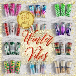 Winter Vibes Tumbler Wrap BIG Bundle 20oz skinny tumbler Lascia che nevichi Tumbler Wrap Fiocchi di neve Tumbler Wrap Sublimation Designs Scarica PNG