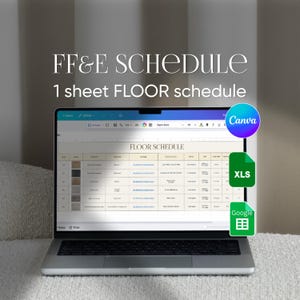1 sheet FF&E Floor Schedule Excel Google sheets Canva Template