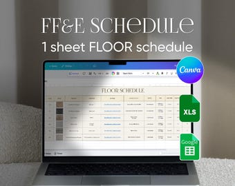 1 sheet FF&E Floor Schedule Excel Google sheets Canva Template
