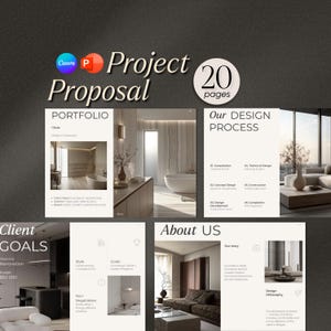 Interior Design Proposal Template, Wabi Sabi Interior style, 21 Pages, Editable Client Proposal, Minimalist Canva & PowerPoint Template