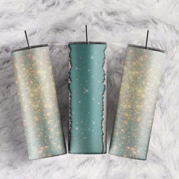 Emerald green Gold Gradient Glitter Add Your Own Text Custom Name sublimation tumbler wrap 20oz Skinny Tumbler for Name Download PNG