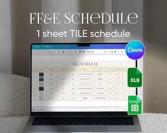 1 sheet FF&E Tile Schedule Excel Google sheets Canva Template