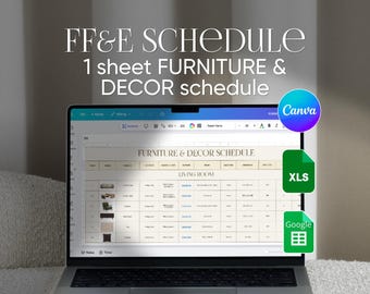 1 sheet FF&E Furniture Decor Schedule Excel Google sheets Canva Template