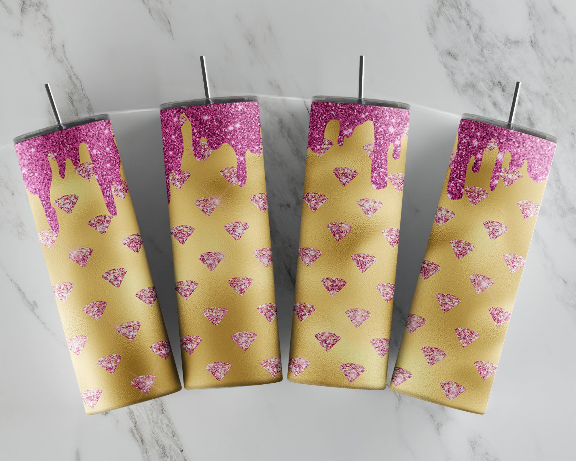 Pink Glitter Diamond Rhinestones Gold Pink Glitter Drip - Etsy