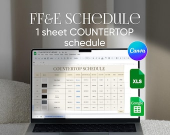 1 sheet FF&E COUNTERTOP Schedule Excel Google sheets Canva Template