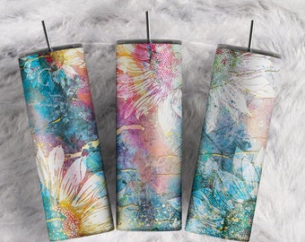 Sunflowers Floral tumbler wrap Navy Blue Pink Watercolor Agate Glitter Border sublimation tumbler wrap 20oz Skinny Tumbler Download PNG