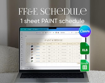 1 sheet FF&E Paint Schedule Excel Google sheets Canva Template