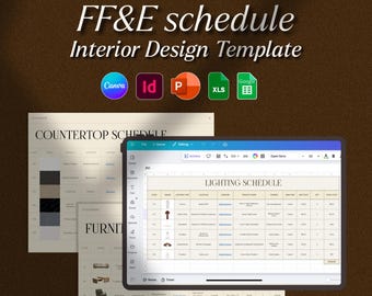 FF&E Schedule Excel Google sheets, 24 Editable Indesign Canva Powerpoint Template