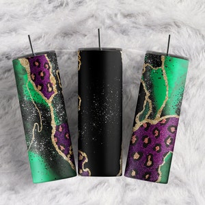 Green Agate Alcohol Ink Gold Marble Purple Glitter Leopard Add Your Own Custom Name sublimation tumbler wrap 20oz Skinny Tumbler Download