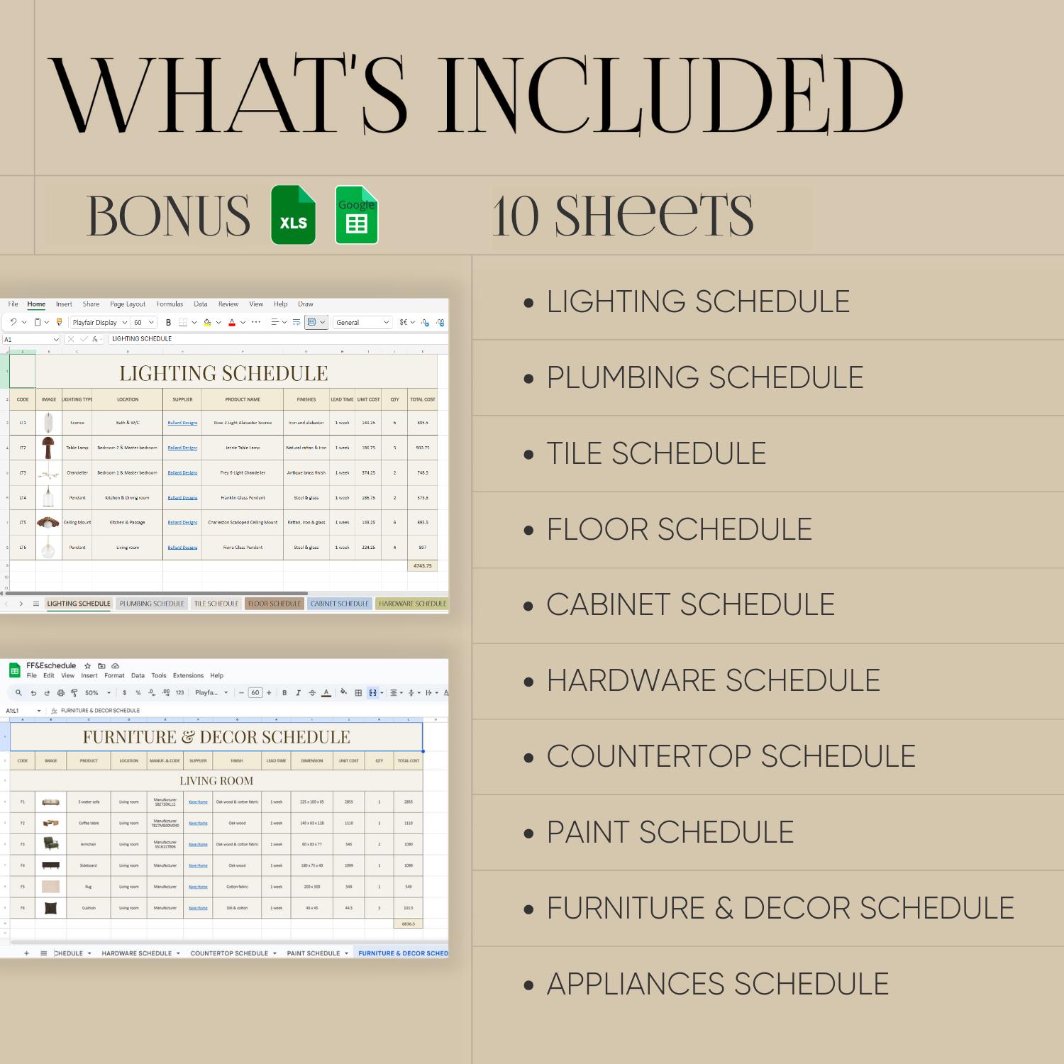 Ffe Shcedule Example FF&E Schedule Excel Google Sheets, 24 Editable Indesign Canva ...