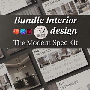 Minimalist Interior Design Bundle, 52 Pages, Project Presentation, FF&E Schedule Templates, Indesign, Canva, PowerPoint