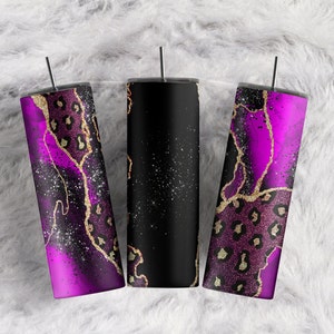 Purple Agate Alcohol Ink Gold Marble Glitter Leopard Add Your Own Custom Name sublimation tumbler wrap 20oz Skinny Tumbler Download PNG