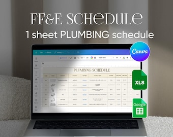 1 sheet FF&E Plumbing Schedule Excel Google sheets Canva Template