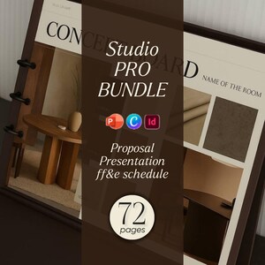 インテリアデザインテンプレートバンドル、クライアントプレゼンテーション、提案書、FF&Eスケジュール、Canva、PowerPoint、InDesign