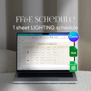 1 sheet FF&E Lighting Schedule Excel Google sheets Canva Template image 1