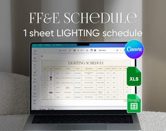 1 sheet FF&E Lighting Schedule Excel Google sheets Canva Template