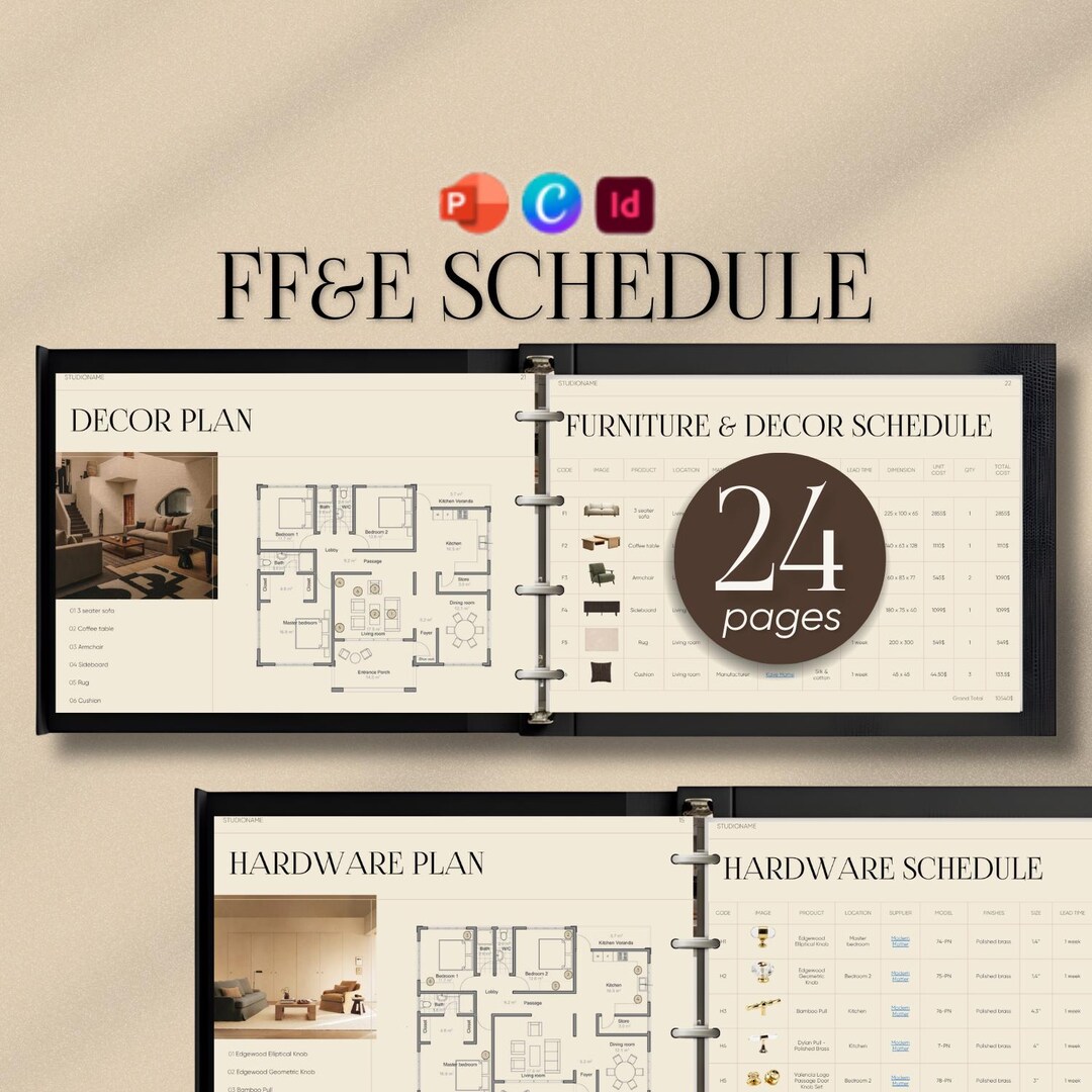 Ffe Shcedule Example FF&E Schedule Interior Template, 24 Editable Pages, Mood Board ...
