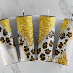 Yellow Gold Glitter Diagonal Leopard print Glitter Marble sublimation tumbler wrap 20oz Skinny Tumbler Download PNG Gray Agate tumbler wrap
