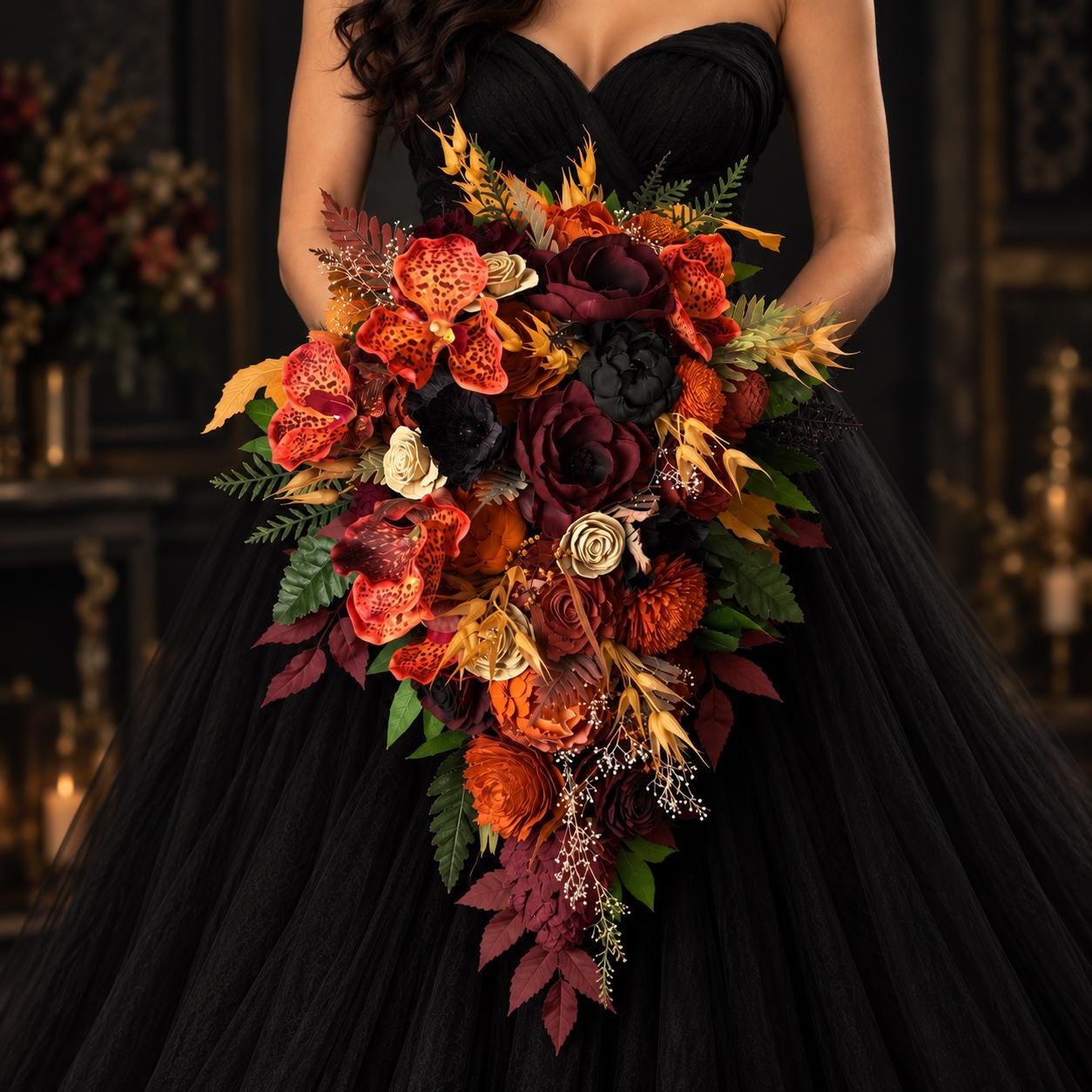 black bridesmaid dresses with red bouquet and Wedding Dusty Blue Coast Structured