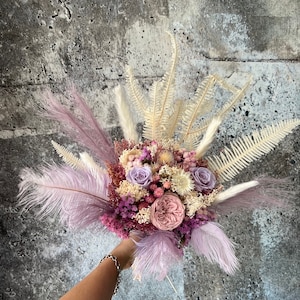 Bridal Bouquet, Bride Bouquet, Dried Flower Bouquet, Lavender purpl mauve Wedding, Boho Bouquet, Preserved roses, Preserved Flowers