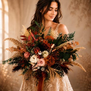 Burnt Orange Bridal Bouquet Terracotta Rust Wedding Bouquet Boho Fall Peony Flowers Preserved Keepsake