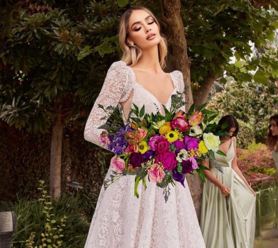 Colourful Boho Bridal Bouquet: Sola Wood & Dried Flowers