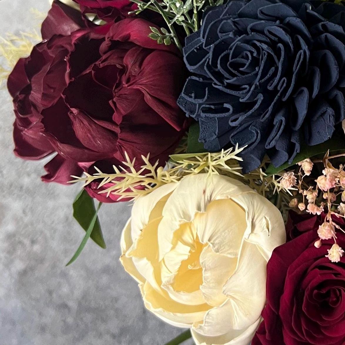 JENNIFER Collection Bridal Bouquet, Burgundy Ivory Navy Blue Bridesmaid ...