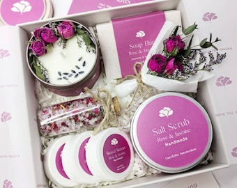 Birthday Gift for Women Rose & Jasmine Gift Set Box - Candle Gift for Her Coworker Mothers Day Gift Idea - Spa Gift for Friend Mum Wife