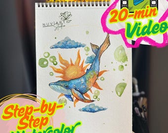 Watercolor Whale Painting Video Tutorial: Beginner-Friendly Art Lesson (Instant Download)