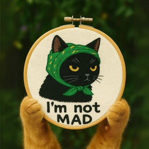 Funny Black Cat Cross-Stitch PDF Pattern, Modern Hoop Art Design, Instant Download, Cat Lover Gift, Humorous Handcrafted Wall Decor