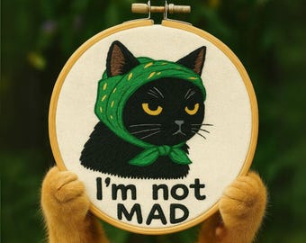 Funny Black Cat Cross Stitch Pattern: Humorous Hoop Art (PDF Download