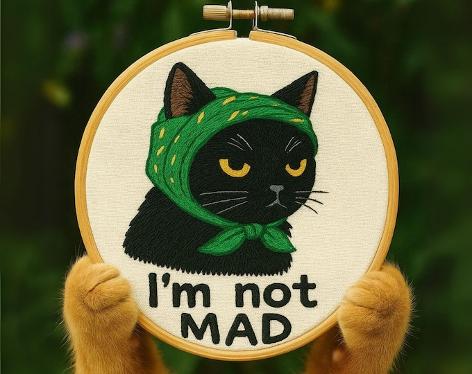 Funny Black Cat Cross Stitch Pattern: Humorous Hoop Art (PDF Download