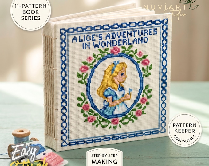 Alice in Wonderland Cross Stitch Pattern Bundle, DIY Fabric Book Series PDF, Pattern Keeper