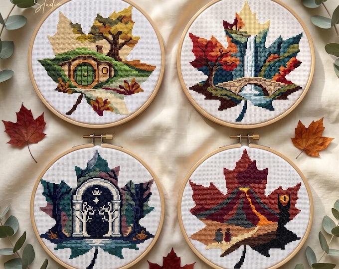 Fantasy Landscape Cross Stitch Pattern Bundle, Set of 4 Full Cross Stitch PDF Patterns, Pattern Keeper Compatible, Instant Download