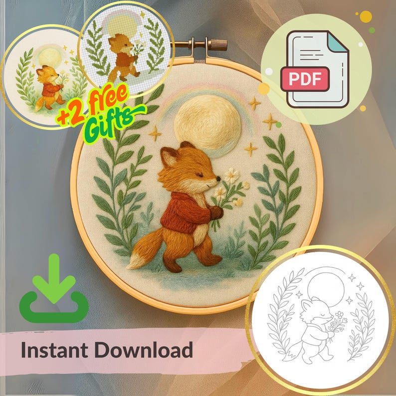 Fox Embroidery Pattern PDF: Woodland Nursery Hoop Art (digital Download ...