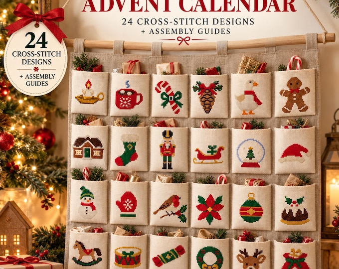 Christmas Advent Calendar Cross Stitch Patterns, 24 Mini Motifs PDF Bundle