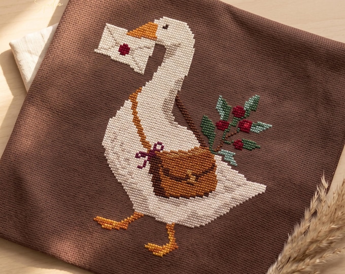 Winter Goose Cross Stitch Pattern PDF: Mail Carrier, Two Sizes