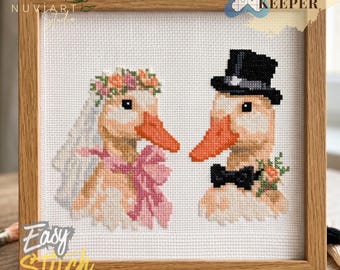 Padrão de Ponto Cruz para Casamento de Gansos - Noiva e Noivo Pato (Pattern Keeper)