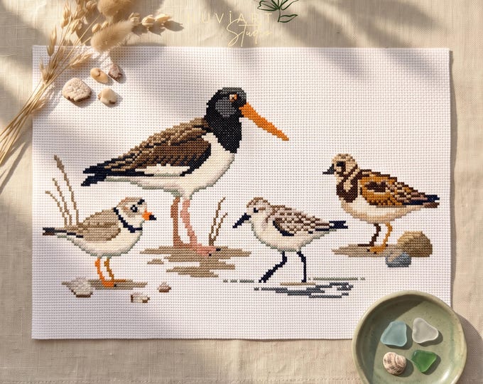 Shorebirds of North America Cross Stitch Pattern, Coastal Bird Sampler PDF, Pattern Keeper