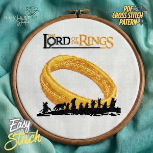 ワンリングクロスステッチパターン、仲間のシルエット、ロード・オブ・ザ・リングのギフト、PDFチャート