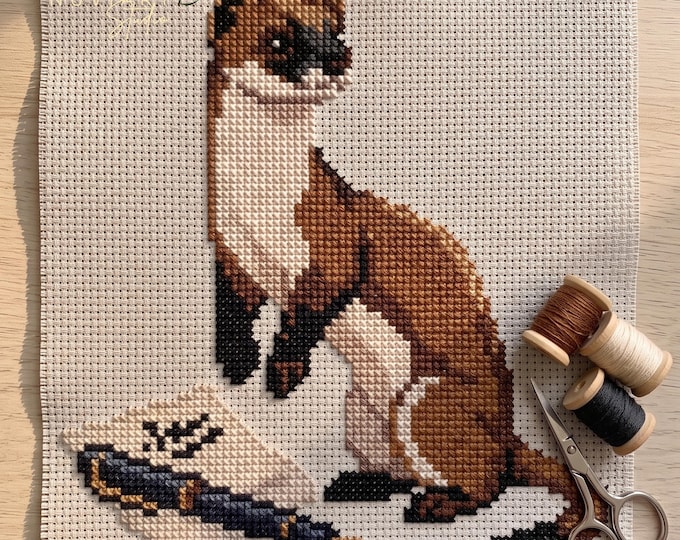 Ferret Cross Stitch Pattern PDF, The Letter Writer, Pattern Keeper Compatible