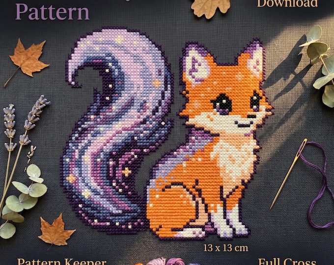 Galaxy Fox Cross Stitch Pattern – Cosmic Animal Design, Beginner Friendly PDF